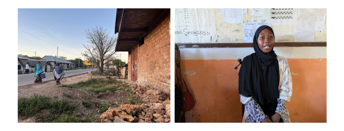 A street view of Shimoni, located near the border with Tanzania (left) and Fatuma, a recent high school graduate who participated in the local WIDB training (right).